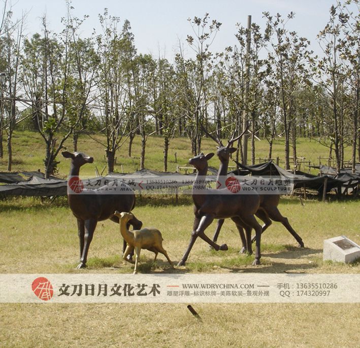 玻璃钢不锈钢动物鹿群雕塑 花钵砂岩浮雕 安徽合肥雕塑公司